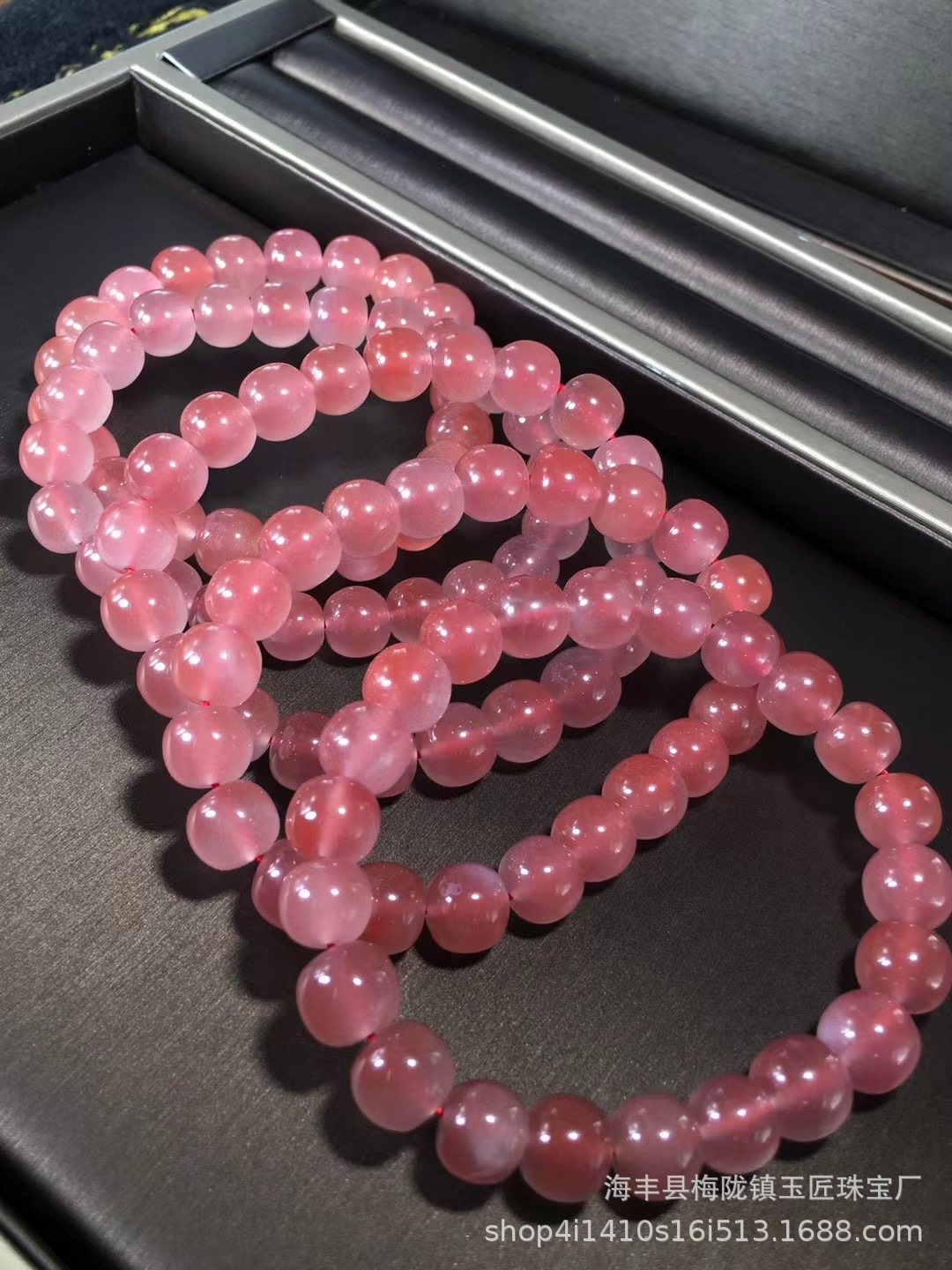 厂家批发保山南红料冰红老型珠 冰粉红润 南红手串 南红手链