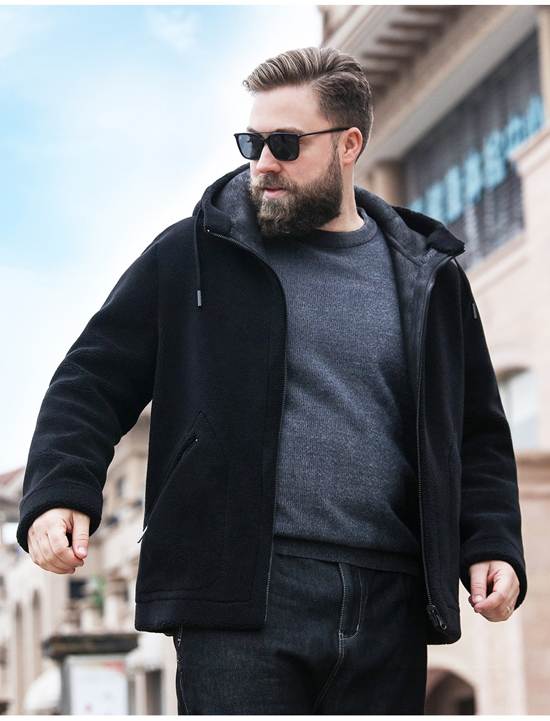 大码男装加肥加大摇粒绒冬装加绒加厚胖子肥佬夹克男士外套