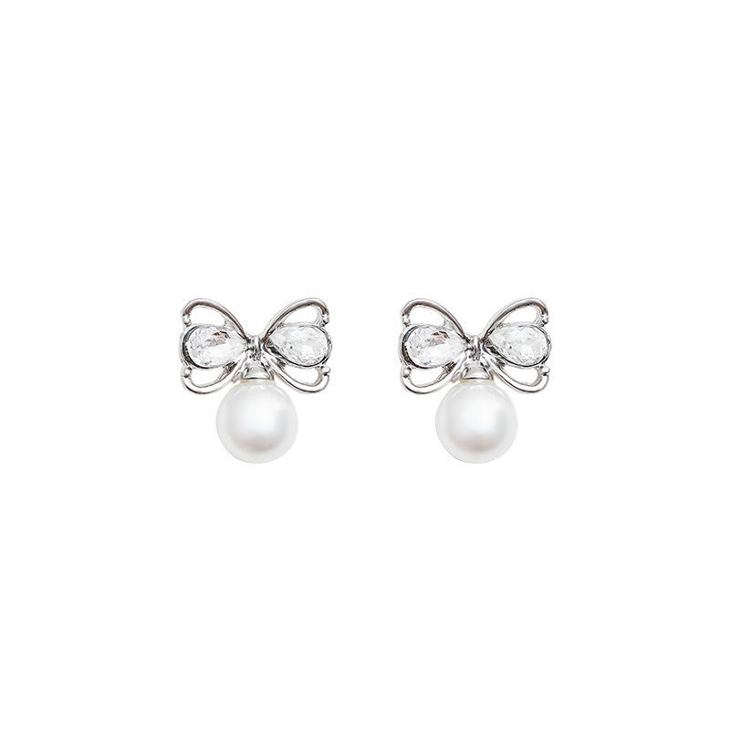 Graceful Bow Pearl Stud Earrings Women's Light Luxury High Sense Minority Design Earrings 2024 Autumn and Winter New Popular Earrings