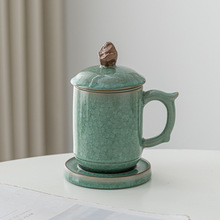 陶瓷办公杯喝茶杯子大容量茶水分离泡茶杯水杯带盖过滤冰花杯礼品