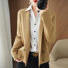 2023春秋跨境女式针织衫韩版西装领针织开衫时尚外套上衣一件代发