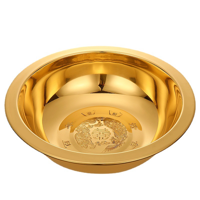 厂家批发铜盆家用结婚加厚脸盆婚庆用品洗脚盆女方陪嫁喜盆黄铜紫