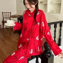 【红瑰】2023新款睡衣女高级感春秋季冰丝国风新中式家居服可外穿