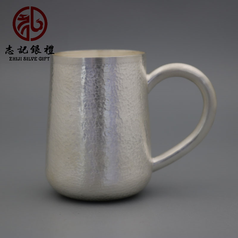纯银简约锤纹杯茶杯 咖啡杯牛奶杯 家居办公室银杯礼品-阿里巴巴