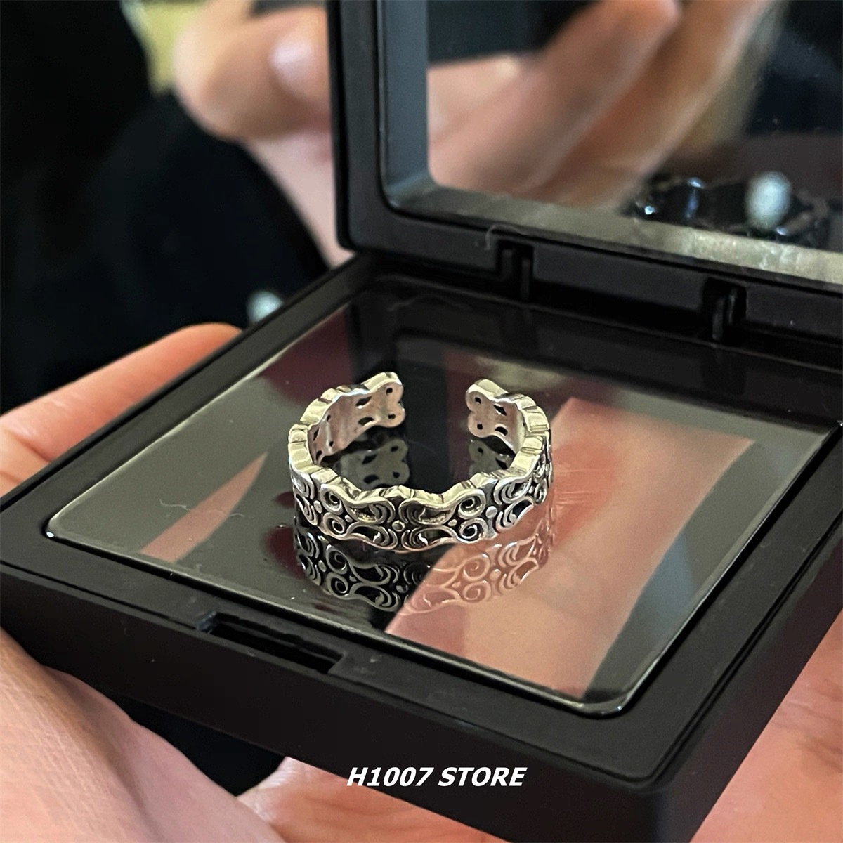 镂空拉丝花朵戒指女简约时尚气质优雅合金开口指环小众食指戒