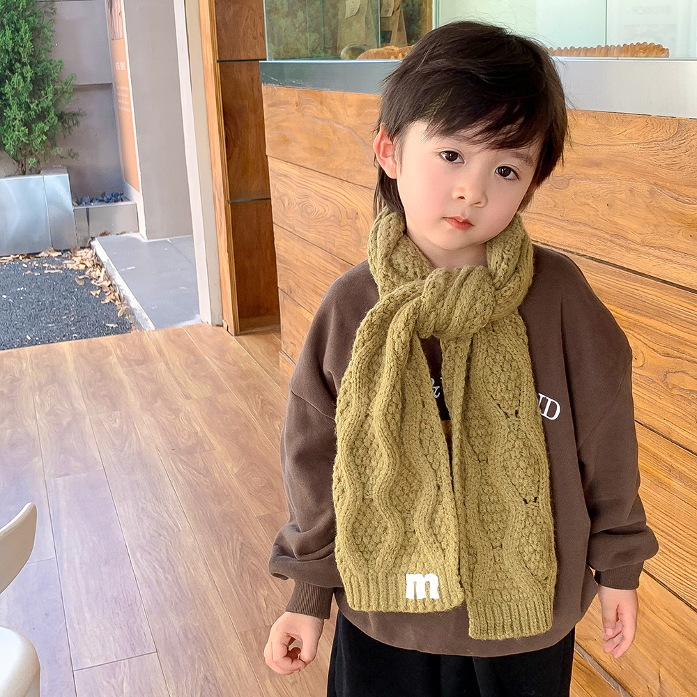 Children's Scarf Autumn and Winter Baby Wool Knitted Scarf Pure Color All-Matching Warm Boy Girl Child Scarf Korean