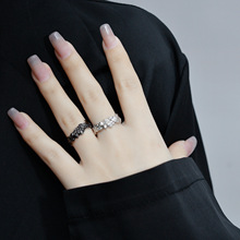 小众设计冷淡个性简约不规则质感纹理S925纯银开口戒指女