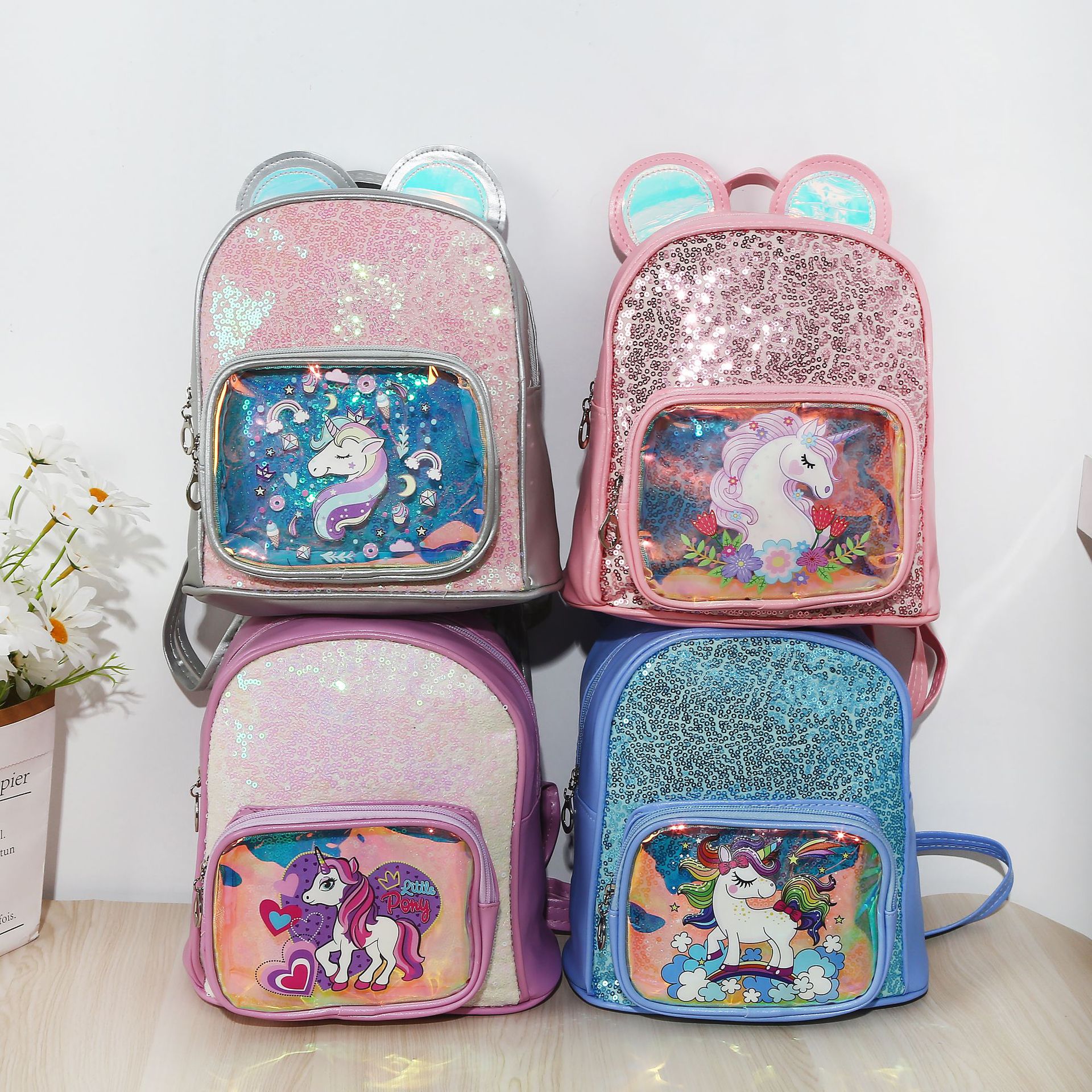 Factory Direct Sales Unicorn Unicorn Backpack Fashion Children's Sequined Pony Cartoon Travel Bag Female