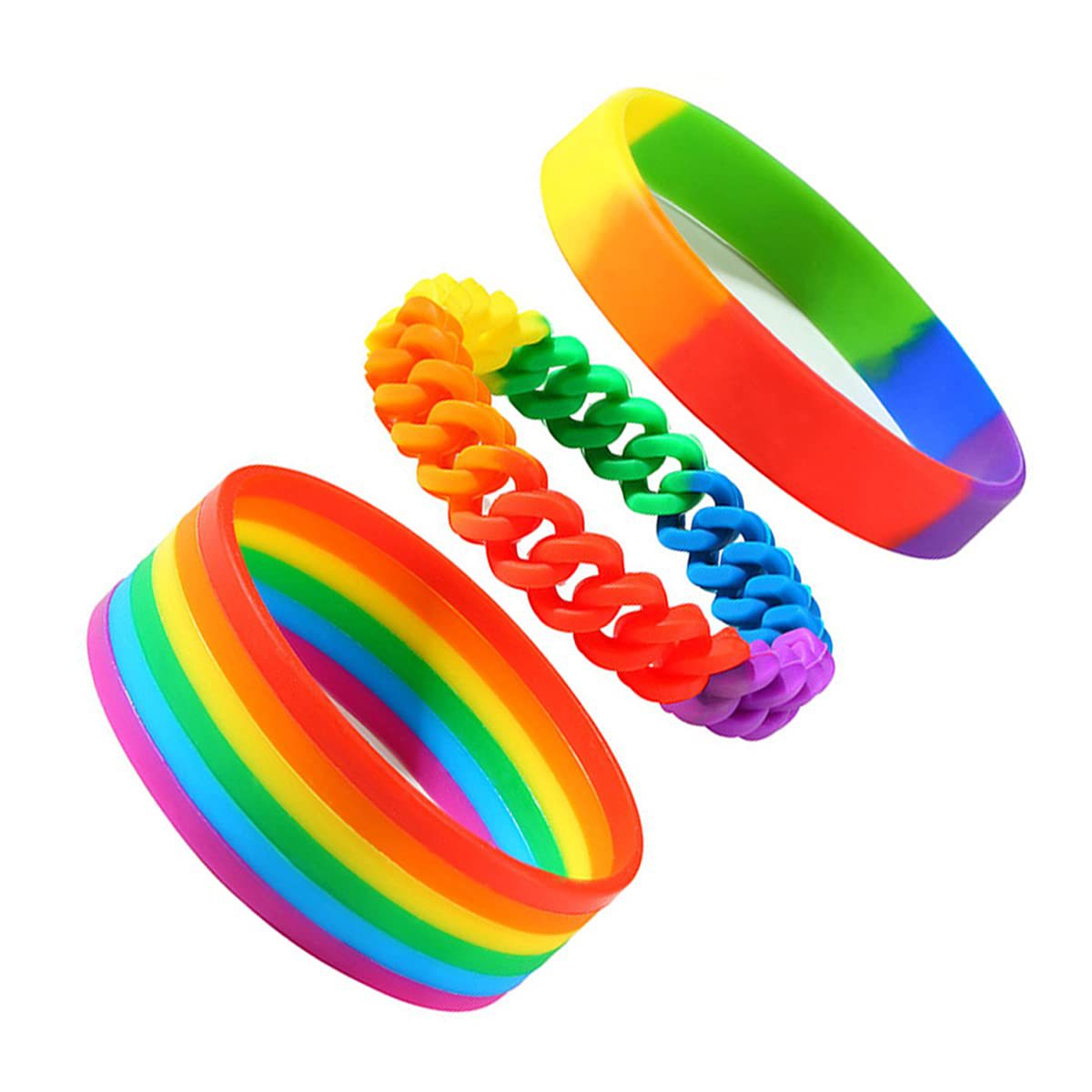 lgbt分段加宽六层多色彩虹编织粘接硅胶手环 gay同志橡胶手腕带