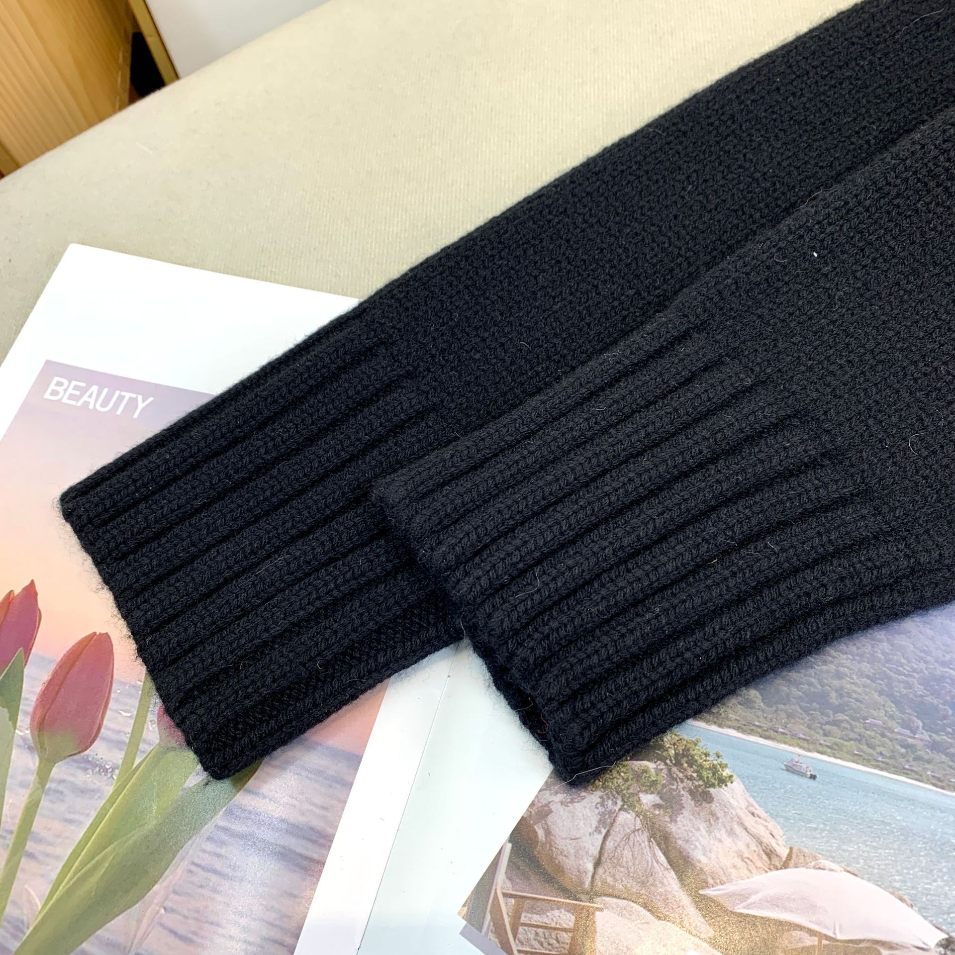 现货ee一件黑色毛衣 全羊毛粗织开衫女秋冬新款外穿百搭针织上衣