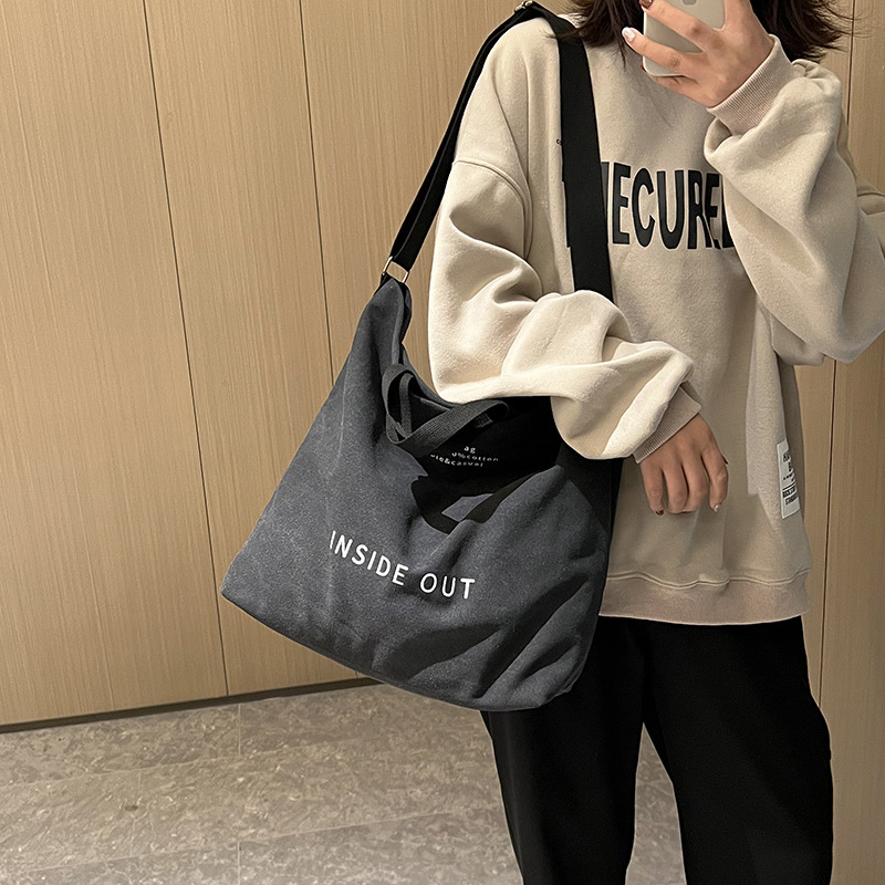 Cross-Border Fashion European and American Style Retro Large Capacity Tote Canvas Bag 2022 New Printed Lettered Casual Shoulder Bag