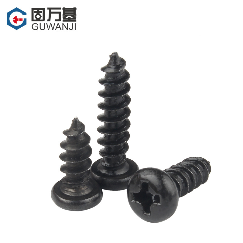 85jv Iron Black Cross round Head Self-Tapping Screw Coiled Hair Pointed Tail Self-Tapping Wood Screw M2/M2.6/M3/M3.