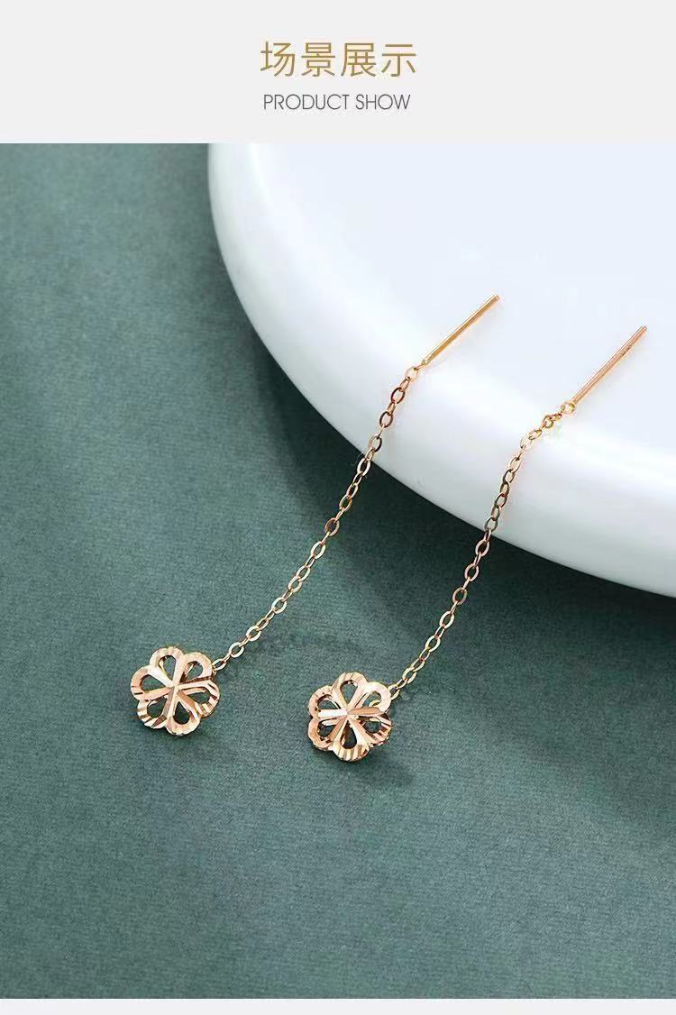 新品坊18k金梅花耳线玫瑰金抖音网红au750彩金女耳饰品珠宝批发