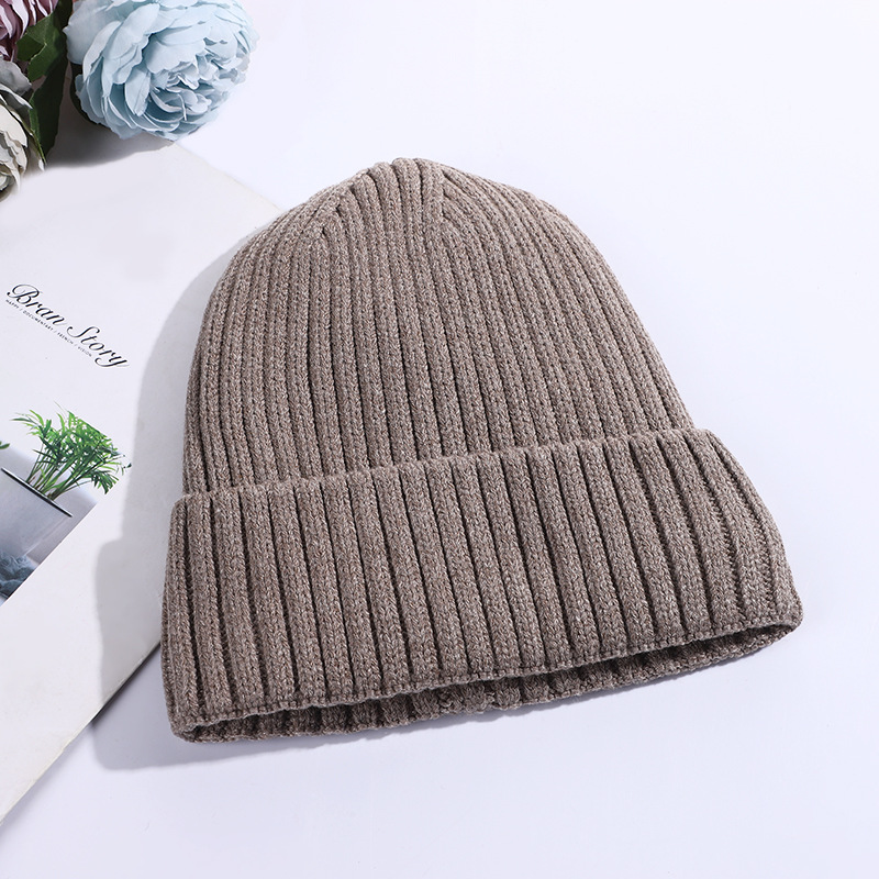 Autumn-Winter Warm and Thickening Woolen Cap Core-Spun Yarn Knitted Hat Double Layer Fleece-lined Men's Hat Factory in Stock Wholesale