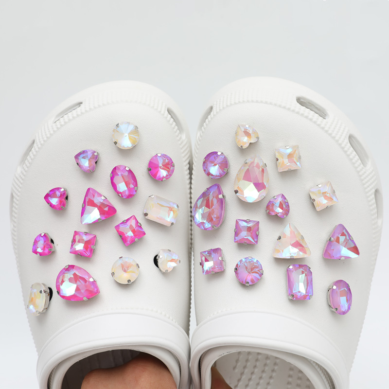 新款洞洞鞋diy配件摩卡荧光钻 可拆卸极光水晶钻扣个性工字扣配饰