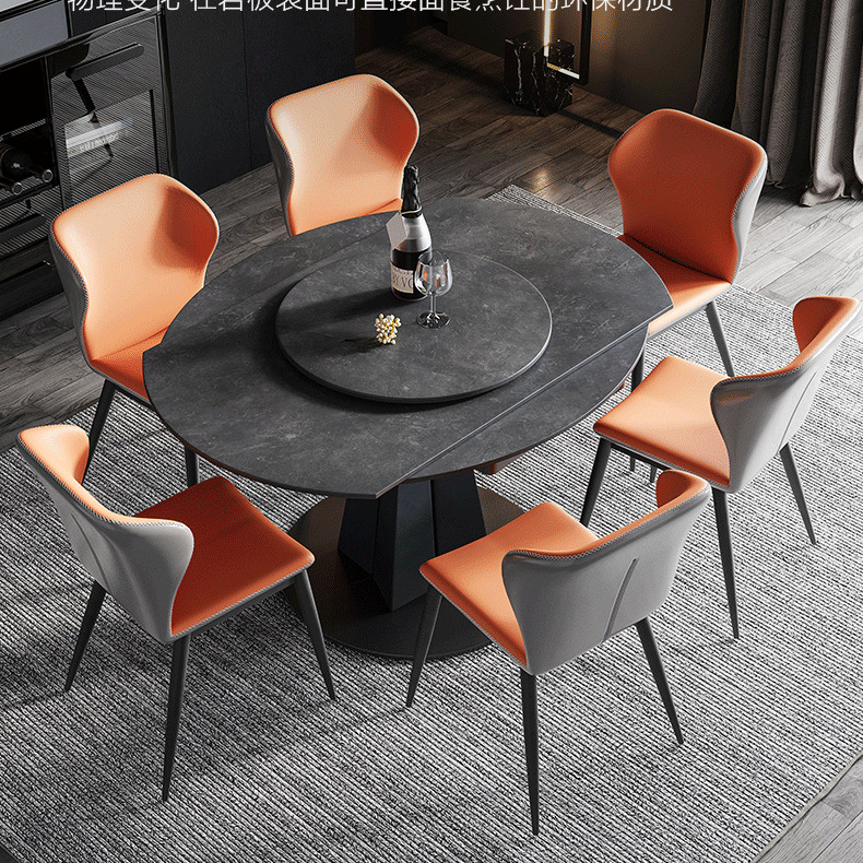 岩板转盘餐桌 家用小户型可方变圆桌大圆餐桌10人饭桌大理石餐桌