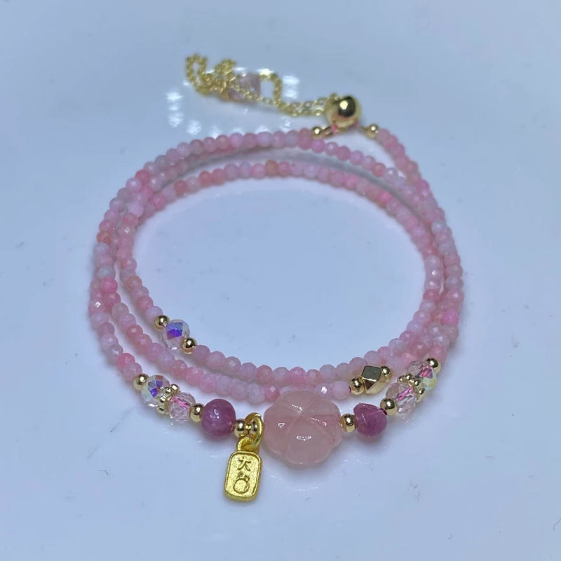 粉澳宝 粉碧玺 粉晶四叶草 钻石切面切角粉红色水晶手串手链-阿里巴巴