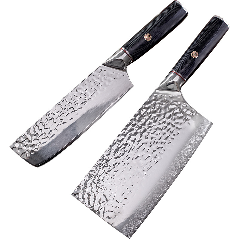 大马士革钢菜刀锻打厨师用刀中式菜刀切肉刀具酒店厨用小菜刀锋利