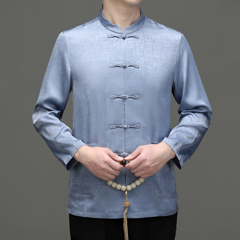 中老年唐装男春夏长袖立领唐装民族风男装休闲中国风复古中式套装