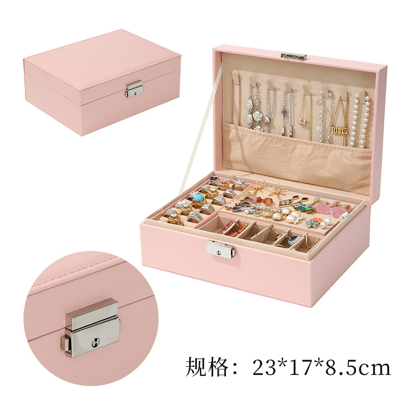 Jewelry Box Ring Stud Earrings Jewelry Storage Box Double-Layer Jewelry Box Large Capacity Pu Leather Box Wholesale