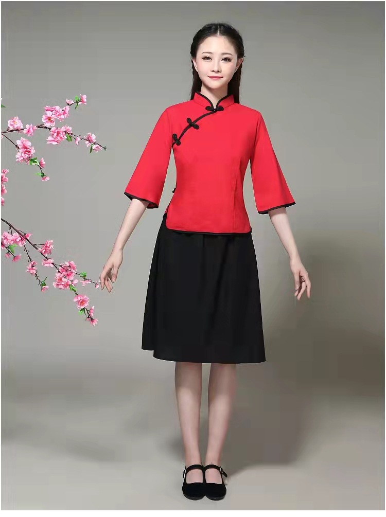 经典款民国风古装五四青年装女学生装班服复古棉麻红歌大合唱演出