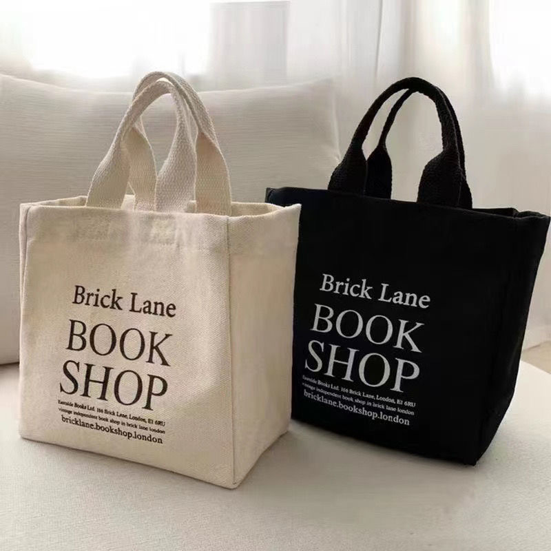 Retro Easy Matching Canvas Handbag Mini Small Bag Large Capacity Letters Printed Canvas Bag out Lunch Box Bag Women