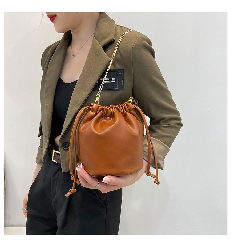 Small Bag 2021 Spring and Summer New Fashion Korean Style Shoulder Bag Western Style Drawstring Crossbody Portable Bucket Bag