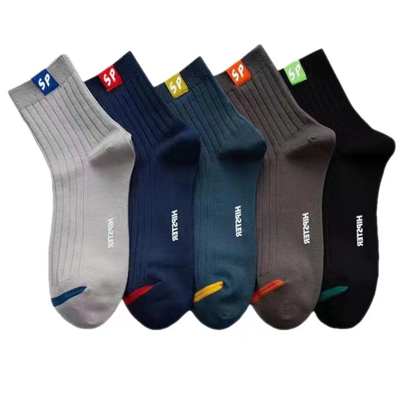 sp cotton sock men‘s middle tube socks men‘s cotton socks business all season socks spring and summer thin breathable sweat absorbing deodorant athletic socks