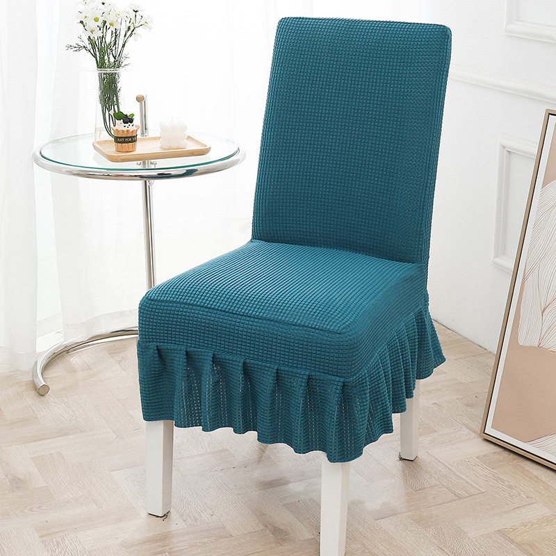 Factory Direct Sales Household Chair Cover Solid Color Simple Skirt's Hemline Chair Backrest Cushion Integrated Dining Table Chair Covers Universal