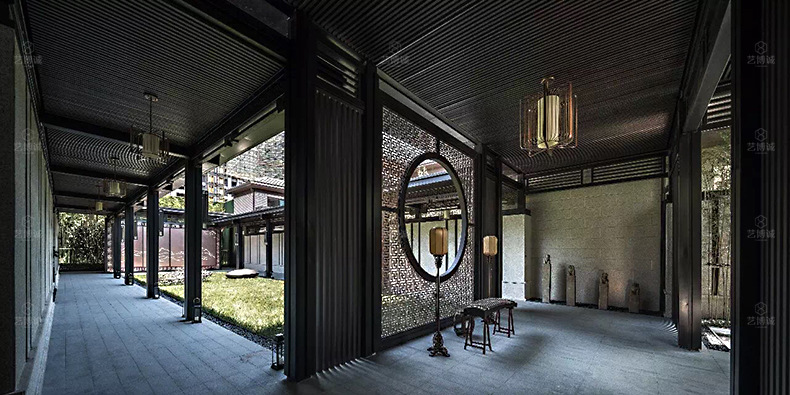 展示区景观廊架凉亭 新中式不锈钢入口廊架 售楼部园林钢结构回廊