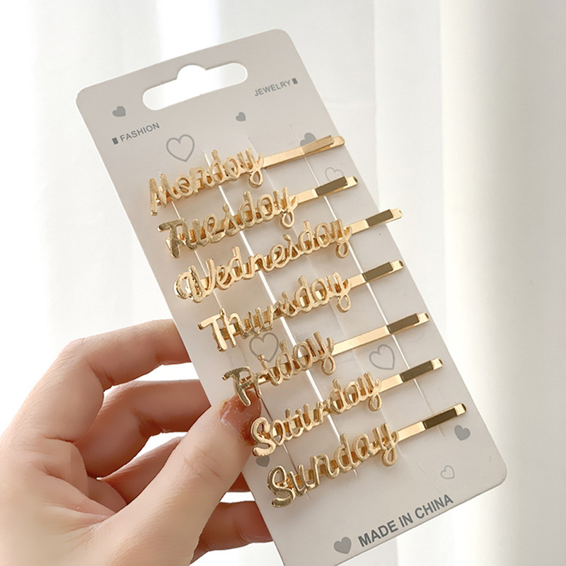 欧美ins风简约英文字母发夹夹子 星期一至星期日发卡刘海夹边夹