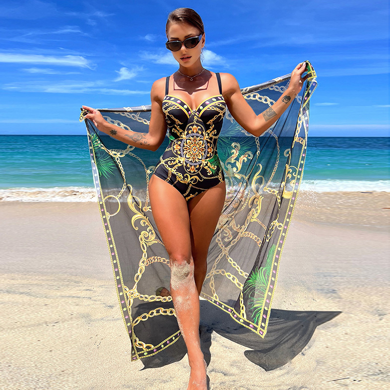 2024 European and American New One-Piece Swimsuit Women's Sexy Beauty Back Printed Bikini Two-Piece Blouse Foreign Trade Bikini