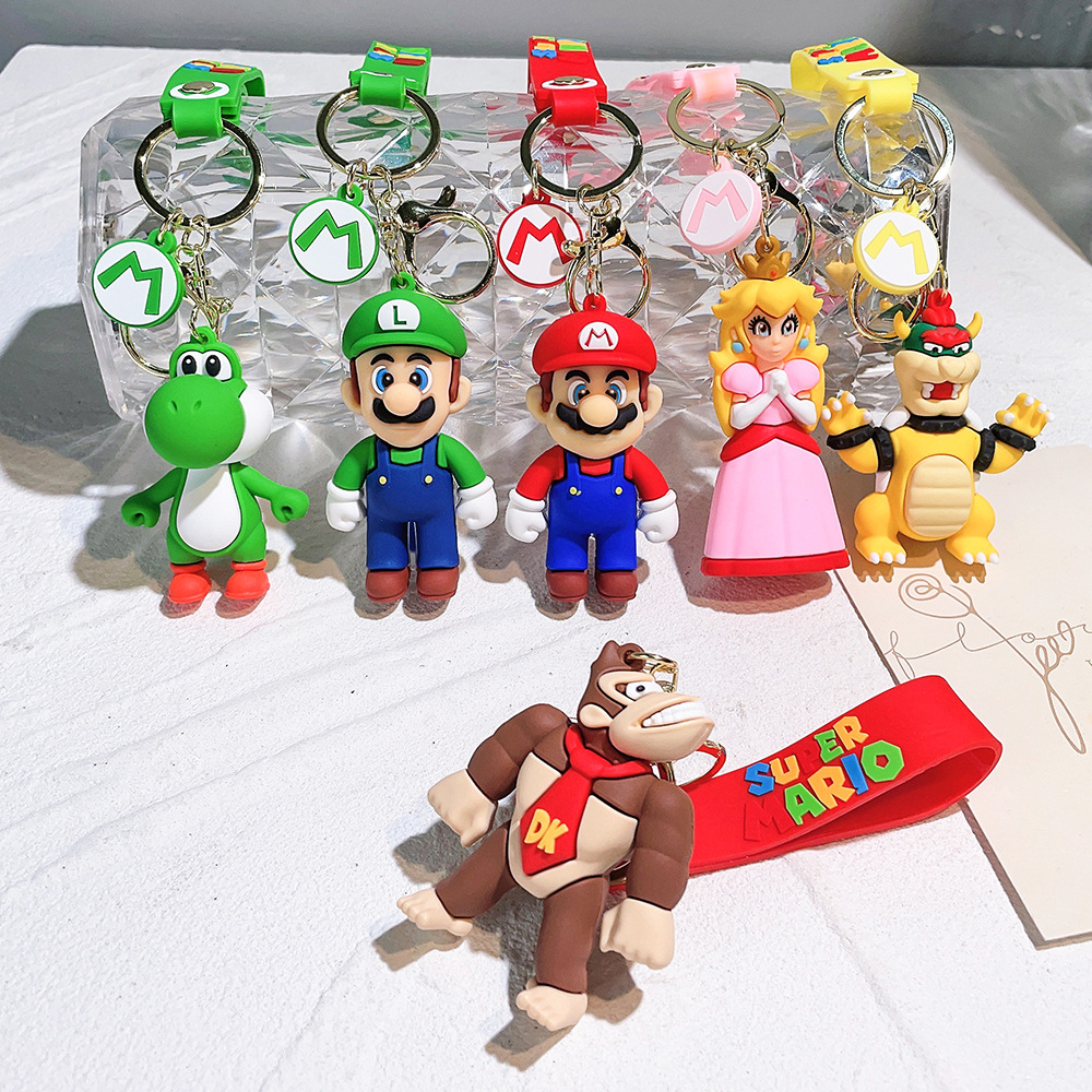 20 Cartoon Super Mario Keychain Accessories Doll and Bag Ornaments Crane Machine Pendant Key Chain Doll