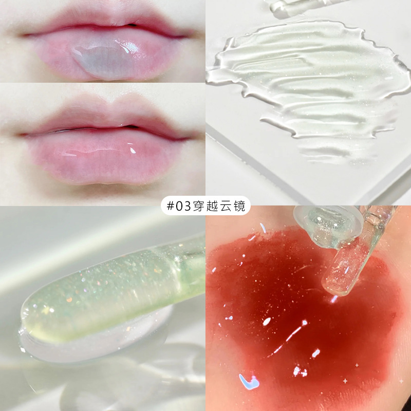 Water Light Mirror Lip Lacquer Transparent Glass Lip Gloss Thin and Glittering Female Lipstick Oil Moisturizing and Nourishing Non-Film Laminating Full Lips