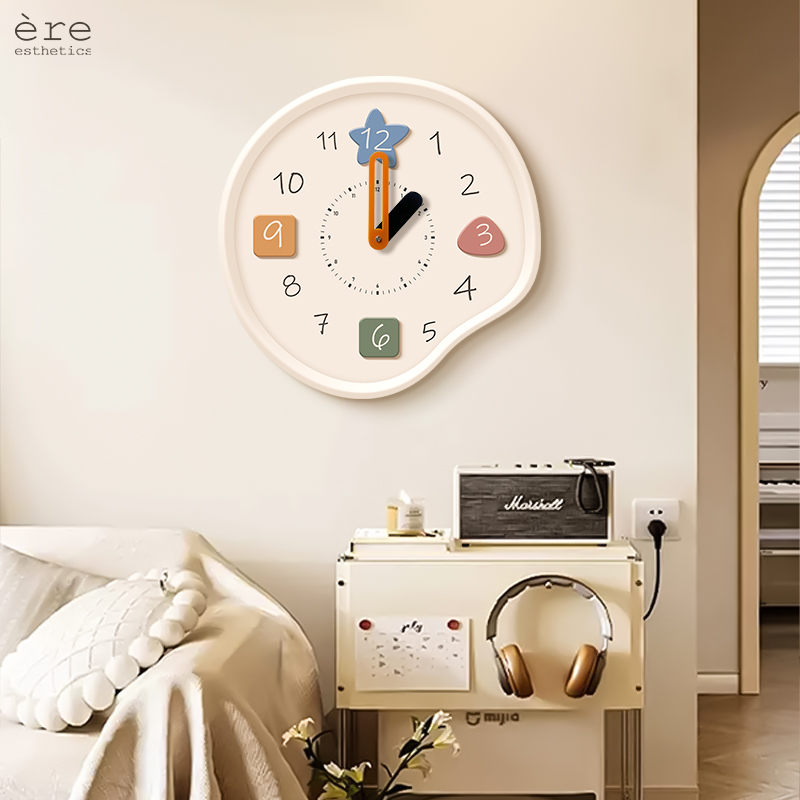 2024款奶油风客厅彩虹时钟挂墙网红钟表电视背景墙免打孔创意挂钟