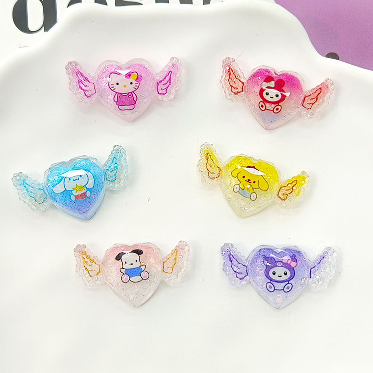爱心翅膀树脂贴片手工材料奶油胶手机壳diy儿童发夹手工发饰材料