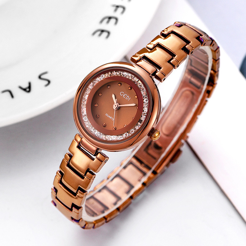 gedi新款复古圆形表盘手表女士休闲气质韩版学生钢带时尚潮流女表