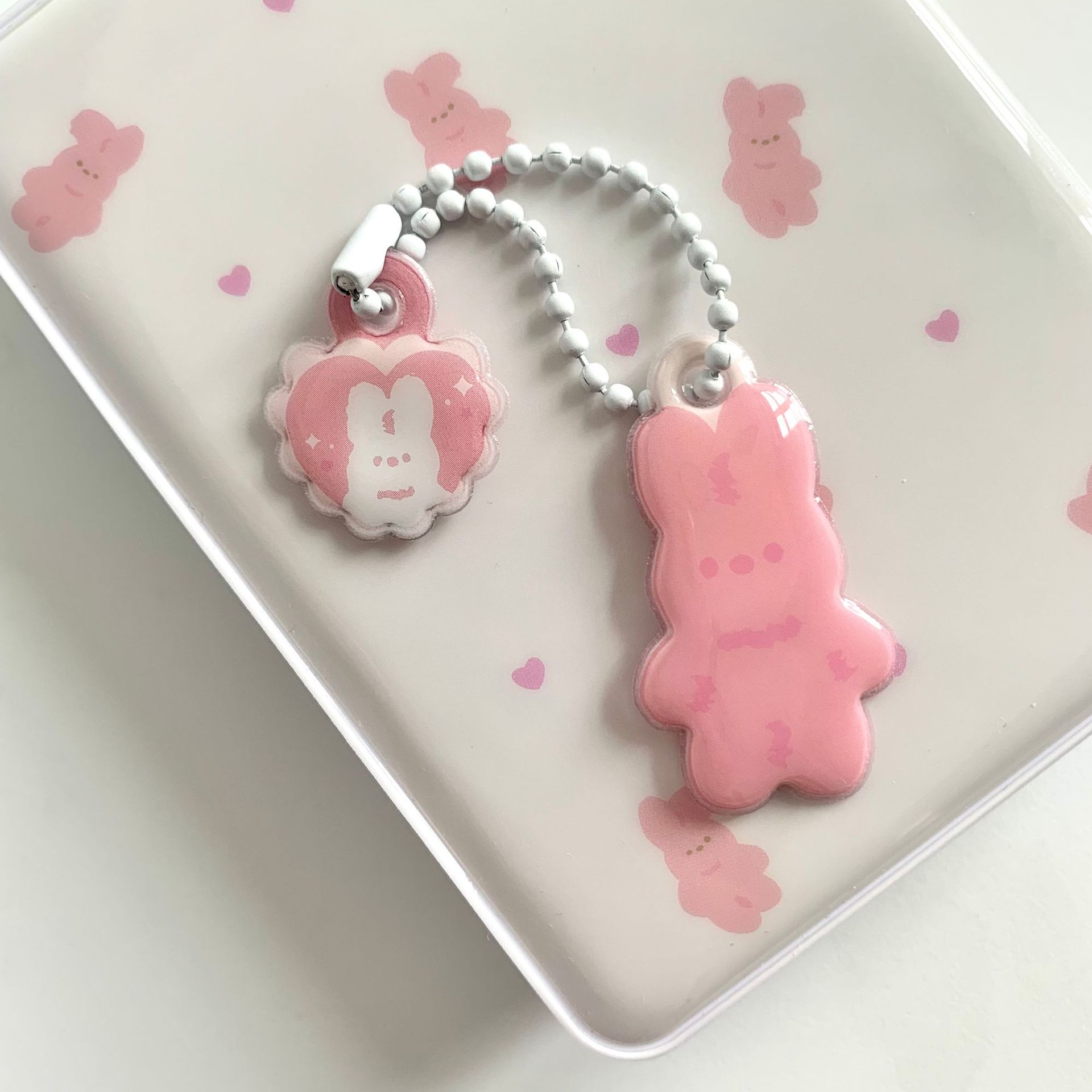 INS Style Cute Tiger Cat Bear Rabbit Double-Sided Pendant Keychain Album Bag Earphone Sleeves Decorative Hanging Chain