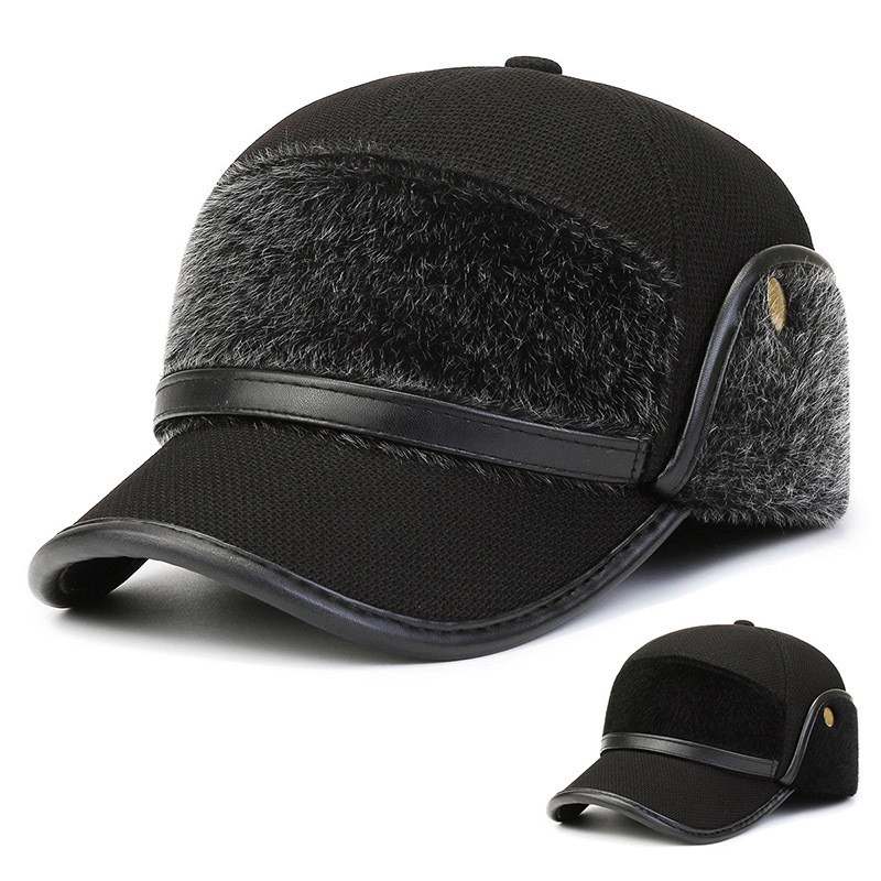 Winter Earflaps Hat Men's Middle-Aged and Elderly Earflaps Warm Baseball Cap Peaked Cap Cotton-Padded Cap Thickened Hat