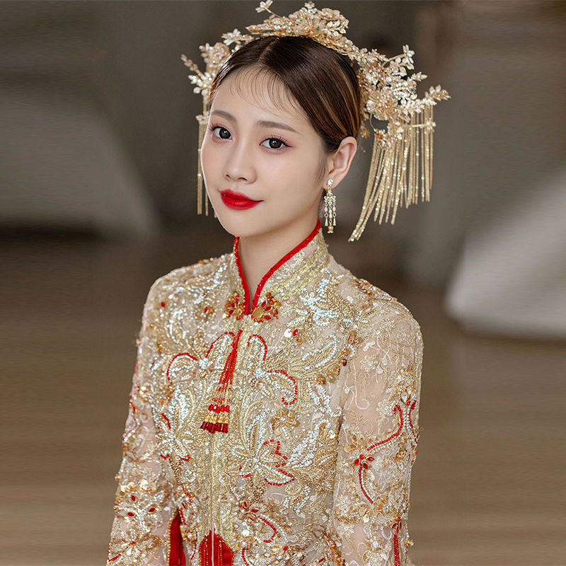 秀禾服新娘2021年新款重工金色婚纱中式新娘服修身结婚礼服嫁衣女