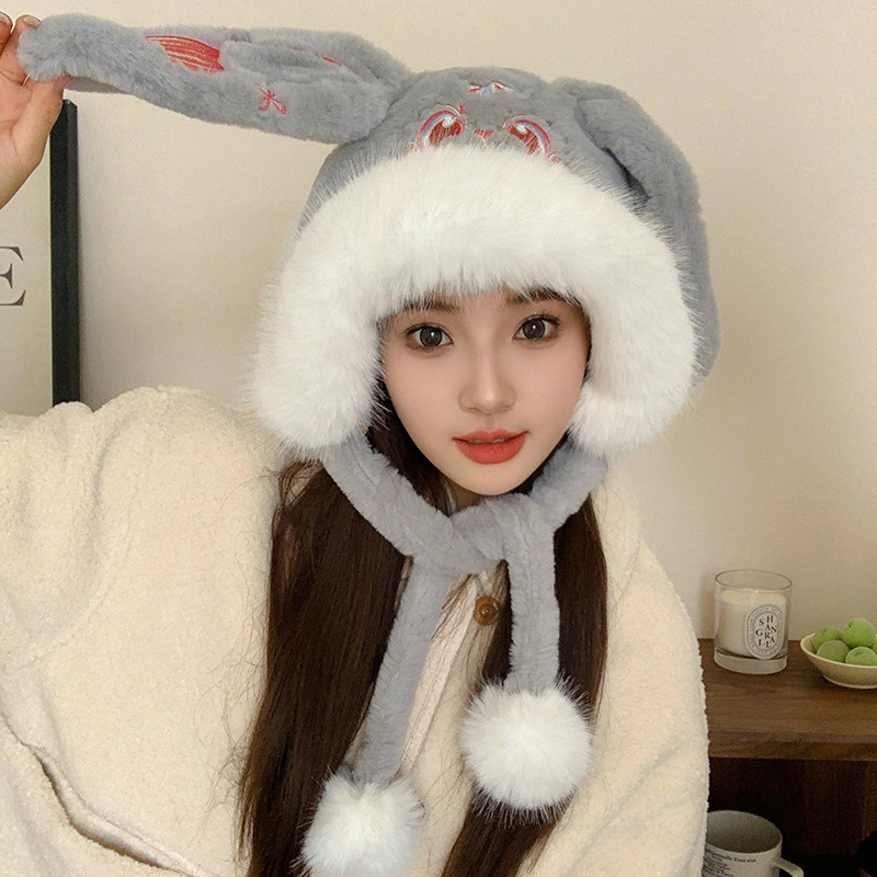 秋冬季新款卡通可爱保暖帽子学生加绒加厚兔兔帽子护耳防寒雷锋帽