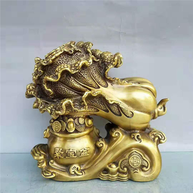 批发黄铜聚宝盆如意金钱白菜摆件办公家居工艺装饰品礼品一件代发