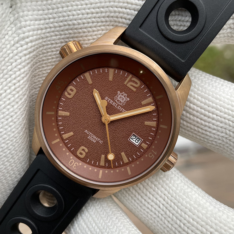 新锡青铜200米潜水手表复古男机械防水c3夜光diver watch