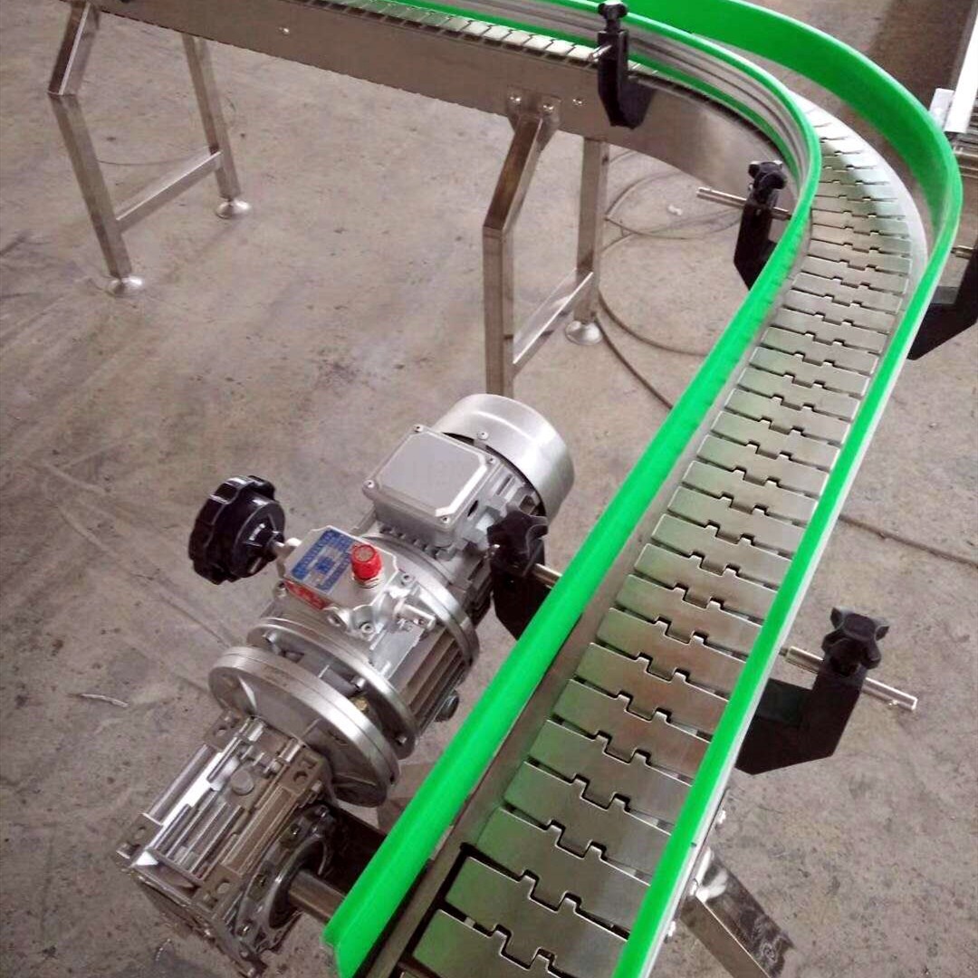 平顶链瓶装饮料流水线转弯输瓶机 链板式输瓶机 柔性链板输送机