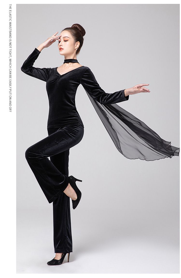 金丝绒秋冬形体礼仪训练服套装女模特走秀演出舞蹈练功服印刷logo