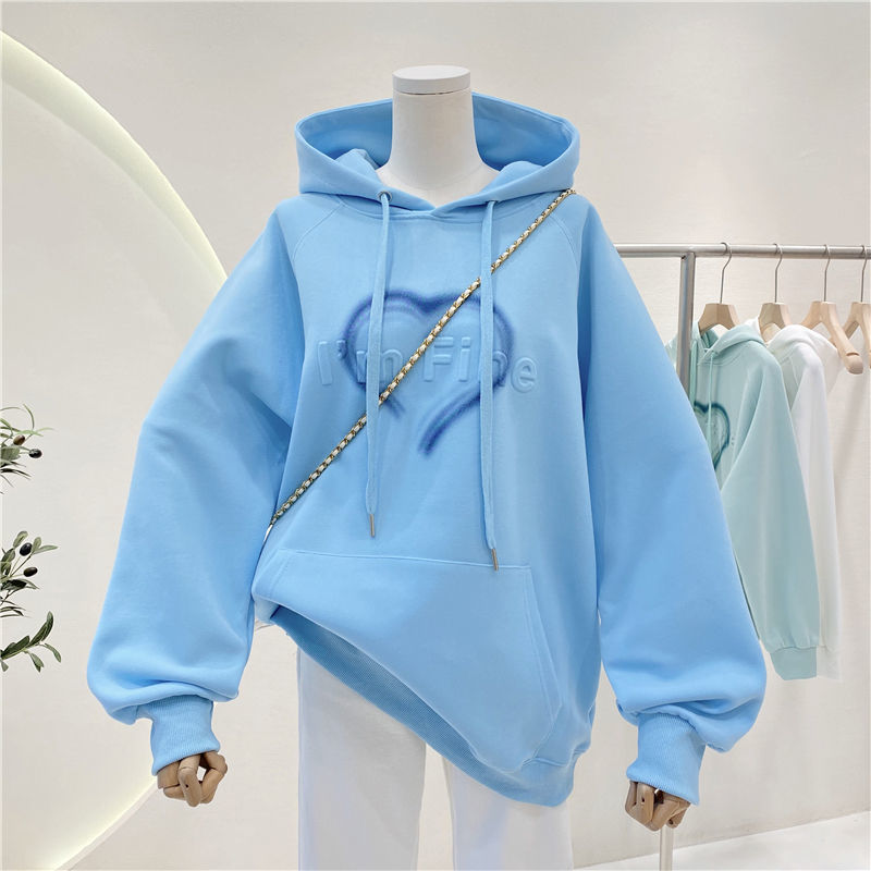 Sweater Women's Spring and Autumn Thin 2023 New Peach Heart Three-Dimensional Letter Loose plus Size Korean Style Fashion Hooded Coat Fashion