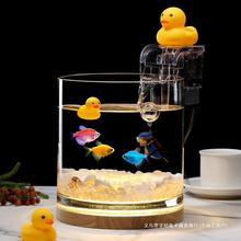 超白加厚玻璃圆柱鱼缸小型客厅办公桌面免换水生态创意金鱼斗鱼缸