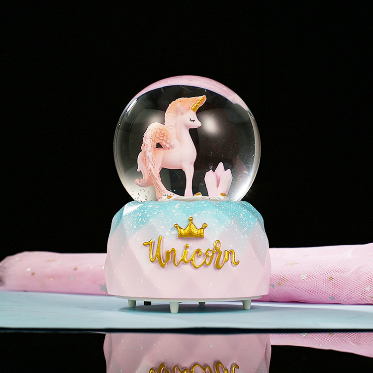 少女心卡通独角兽水晶球飘雪音乐盒送朋友同学生日礼物节日礼品
