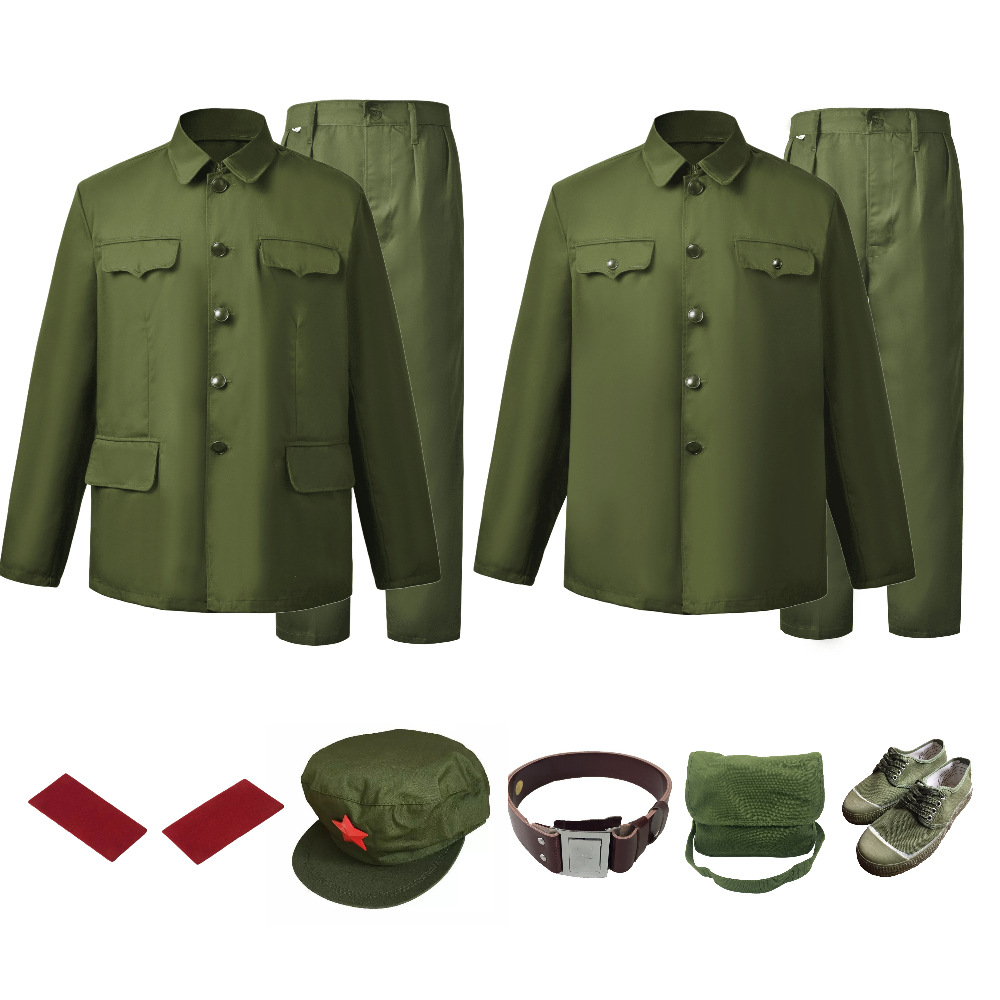 65式士兵服 老式男65军装的确良套装65军装军干服老兵聚会绿军装