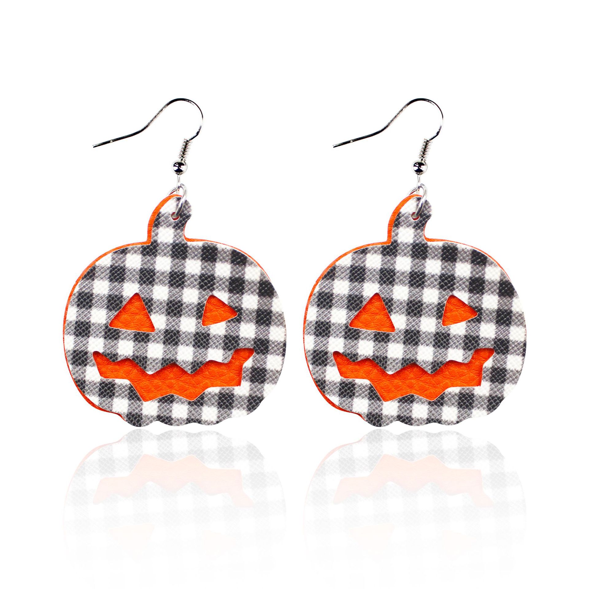 Halloween Double Layer Pumpkin Leather Earrings Eardrops Pu Sequins Festival Cross-Border Amazon